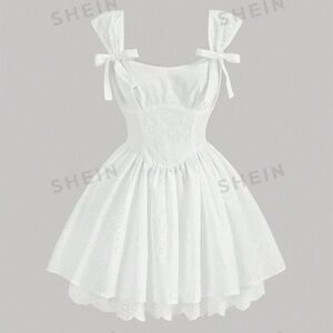 SHEIN embroidered ribbon tied and lace dress